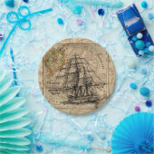 ヴィンテージ帆船と旧ヨーロッパ地図 ペーパープレート (パーティー)