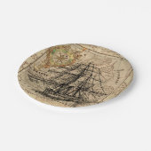 ヴィンテージ帆船と旧ヨーロッパ地図 ペーパープレート (アングル)