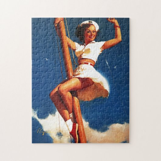 ヴィンテージ帆船セーリングピンアップガール ジグソーパズル (縦)