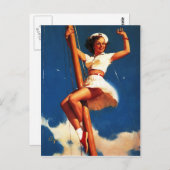 ヴィンテージ帆船セーリングピンアップガール ポストカード (正面/裏面)