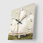 ヴィンテージ帆船プリント スクエア壁時計 (傾斜)