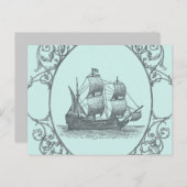 ヴィンテージ帆船ボーイ海賊誕生日パーティー インビテーションポストカード (正面/裏面)