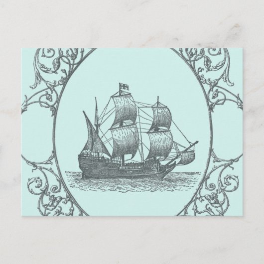 ヴィンテージ帆船ボーイ海賊誕生日パーティー インビテーションポストカード (正面)