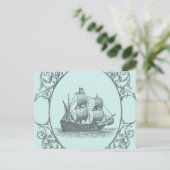 ヴィンテージ帆船ボーイ海賊誕生日パーティー インビテーションポストカード (スタンド正面)