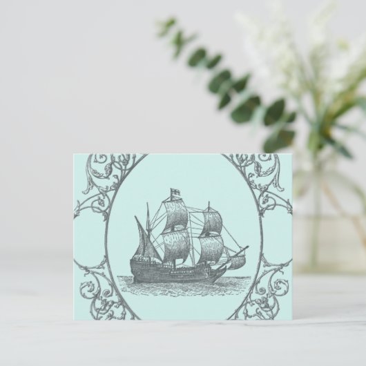 ヴィンテージ帆船ボーイ海賊誕生日パーティー インビテーションポストカード (スタンド正面)