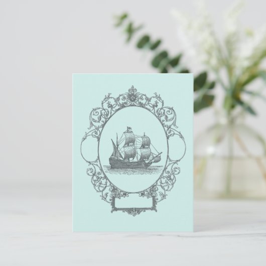 ヴィンテージ帆船ボーイ海賊誕生日パーティー ポストカード (スタンド正面)