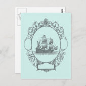 ヴィンテージ帆船ボーイ海賊誕生日パーティー ポストカード (正面/裏面)