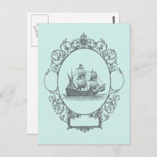 ヴィンテージ帆船ボーイ海賊誕生日パーティー ポストカード (正面/裏面)