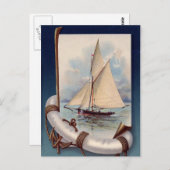 ヴィンテージ帆船救命具、ロープ及びいかり ポストカード (正面/裏面)