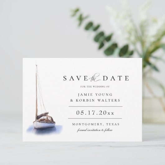 ヴィンテージ帆船航海のテーマ日付の保存 案内状 (スタンド正面)