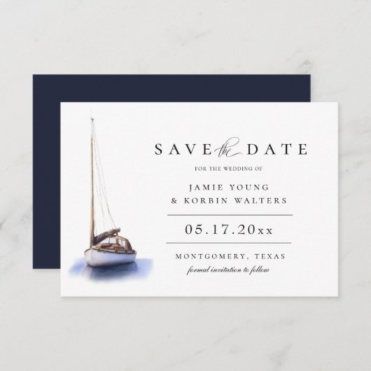 ヴィンテージ帆船航海のテーマ日付の保存 案内状 (正面/裏面)