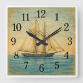 ヴィンテージ帆船航海の角壁時計 スクエア壁時計 (正面)