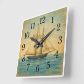 ヴィンテージ帆船航海の角壁時計 スクエア壁時計 (傾斜)