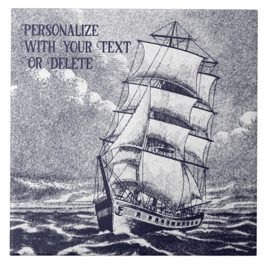 ヴィンテージ帆船船航海のスケッチ海軍 タイル (正面)