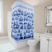 ヴィンテージ帆船，さまざまな国の船 シャワーカーテン (インサイチュ)