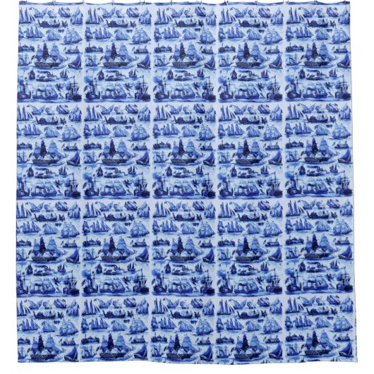 ヴィンテージ帆船，さまざまな国の船 シャワーカーテン (正面)