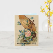 ヴィンテージ帆船，ピンクのバラ，花/父の日 カード (黄色い花)