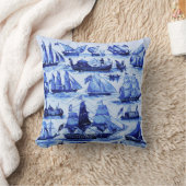 ヴィンテージ帆船、船舶、ネイビーブルー航海の クッション (ブランケット)