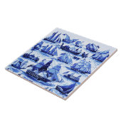 ヴィンテージ帆船、船舶、ネイビーブルー航海の タイル (側面)