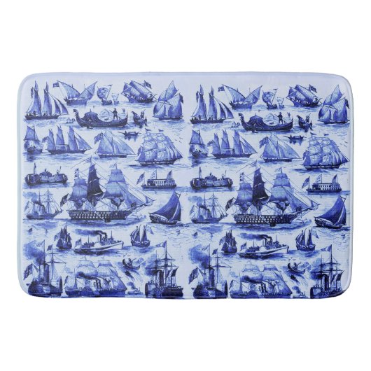 ヴィンテージ帆船、船舶、ネイビーブルー航海の バスマット (正面)