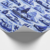 ヴィンテージ帆船，船舶，ネイビーブルー航海の ラッピングペーパー (角)