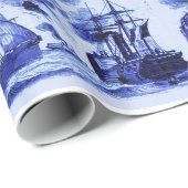 ヴィンテージ帆船，船舶，ネイビーブルー航海の ラッピングペーパー (ロールコーナー)