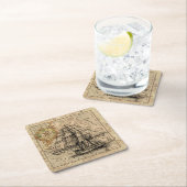 ヴィンテージ帆走船とヨーロッパの古い地図 スクエアペーパーコースター (インサイチュ)