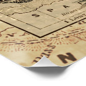 ヴィンテージ帆走船とヨーロッパの古い地図 ポスター (コーナー)