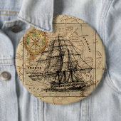 ヴィンテージ帆走船とヨーロッパの古い地図 缶バッジ (インサイチュ)