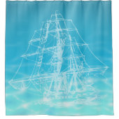 ヴィンテージ帆走船イラストレーション海水 シャワーカーテン (正面)