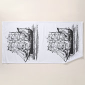 ヴィンテージ帆走船ラインスケッチ帆船 ビーチタオル (正面)