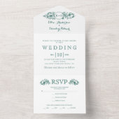 ヴィンテージ常緑フローラフレーム白結婚色 オールインワン招待状 (内側)