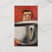 ヴィンテージ幸せな男が巨大なコップのコーヒーを飲む 名刺 (裏面)