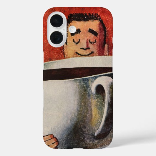 ヴィンテージ幸せな男が巨大なコップのコーヒーを飲む Case-Mate iPhoneケース (裏面)