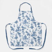 ヴィンテージ幻想的な噴水と木のトイルブルー エプロン (正面)