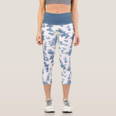 ヴィンテージ幻想的な噴水と木のトイルブルー カプリレギンス (正面)