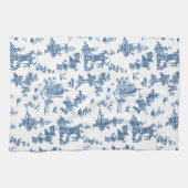 ヴィンテージ幻想的な噴水と木のトイルブルー キッチンタオル (横)