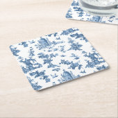 ヴィンテージ幻想的な噴水と木のトイルブルー スクエアペーパーコースター (アングル)