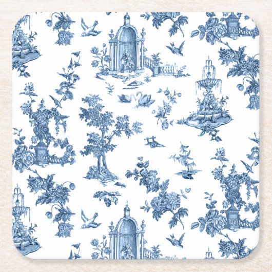 ヴィンテージ幻想的な噴水と木のトイルブルー スクエアペーパーコースター (正面)