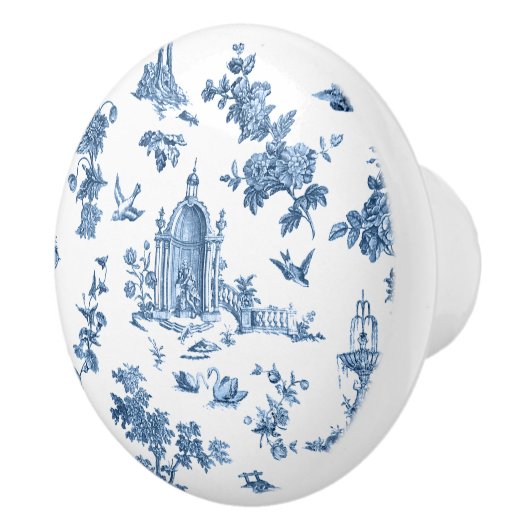 ヴィンテージ幻想的な噴水と木のトイルブルー セラミックノブ (右)