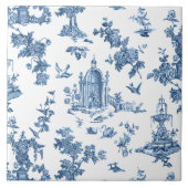 ヴィンテージ幻想的な噴水と木のトイルブルー タイル (正面)