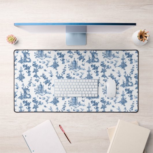 ヴィンテージ幻想的な噴水と木のトイルブルー デスクマット (オフィス1)