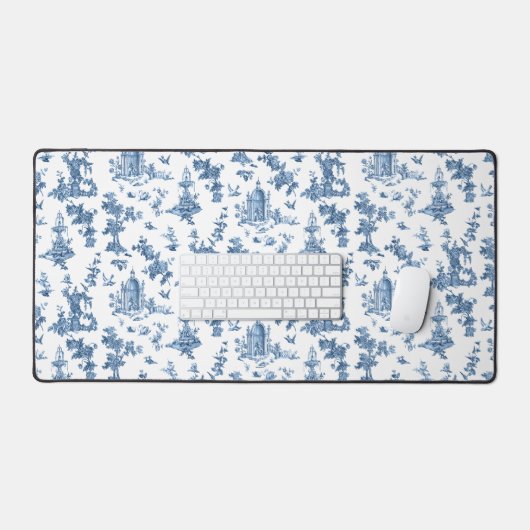 ヴィンテージ幻想的な噴水と木のトイルブルー デスクマット (キーボード&マウス)