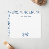 ヴィンテージ幻想的な噴水と木のトイルブルー ノートカード (正面/裏面インサイチュ)