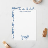 ヴィンテージ幻想的な噴水と木のトイルブルー ノートカード (正面/裏面インサイチュ)