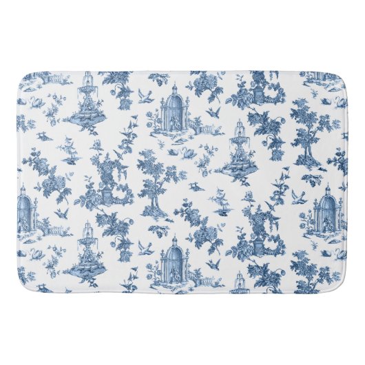 ヴィンテージ幻想的な噴水と木のトイルブルー バスマット (正面)
