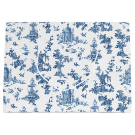 ヴィンテージ幻想的な噴水と木のトイルブルー ラージペーパーバッグ