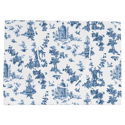 ヴィンテージ幻想的な噴水と木のトイルブルー ラージペーパーバッグ (裏面)