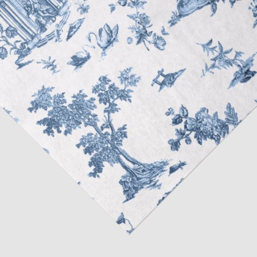 ヴィンテージ幻想的な噴水と木のトイルブルー 薄葉紙 (詳細)