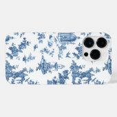 ヴィンテージ幻想的な噴水と木のトイルブルー iPhoneケース (裏面横)